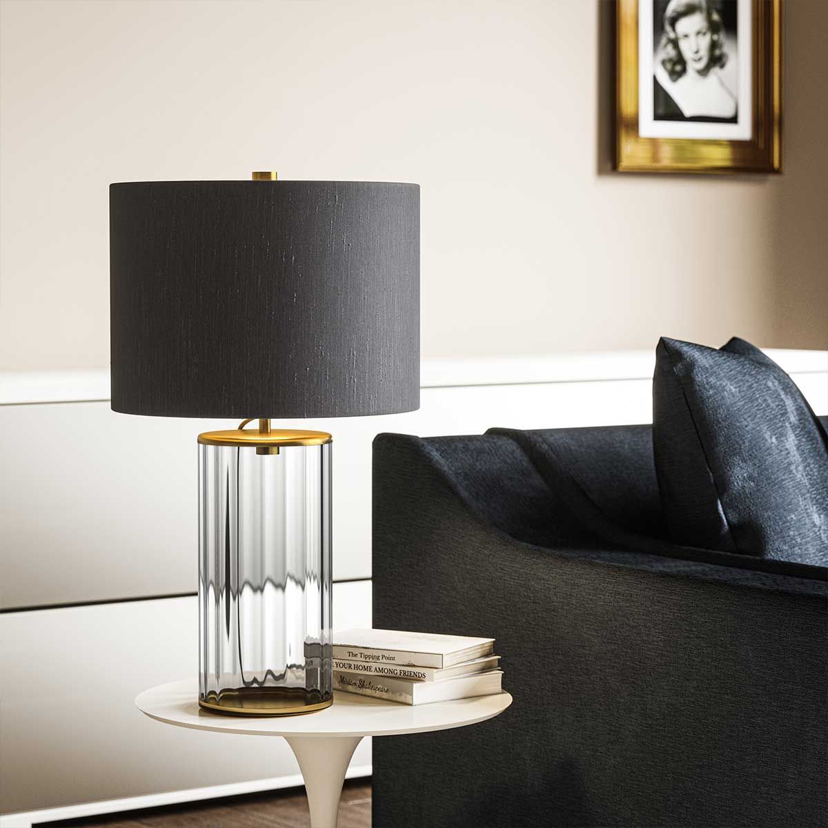 Reno Table Lamp Smoke & Aged Brass - QN-RENO-SMOKE-AB