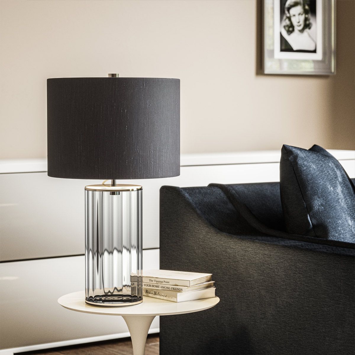 Reno Table Lamp Smoke & Polished Nickel - QN-RENO-SMOKE-PN