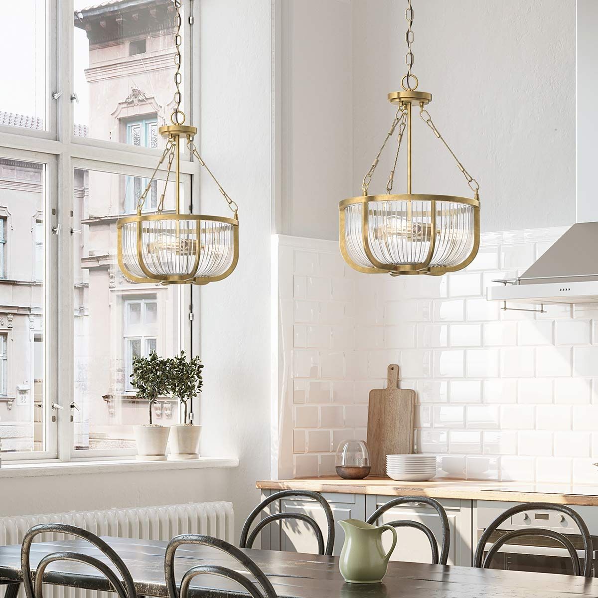 Roux 3 Light Pendant Natural Brass or Clear - QN-ROUX3-NBR