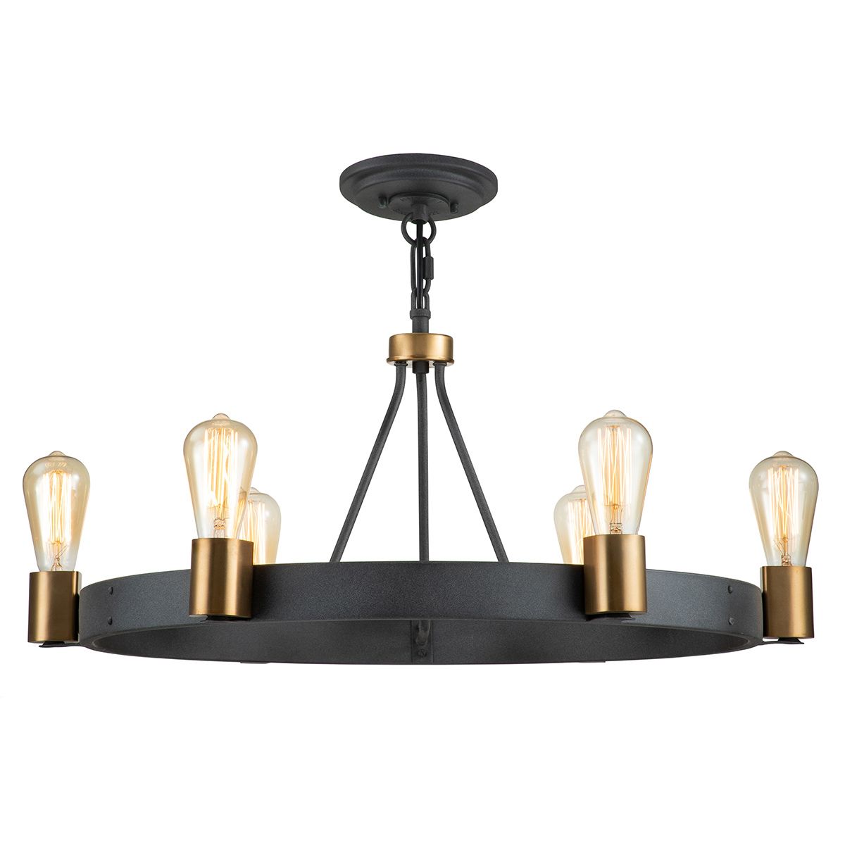 Silas Pendant 6 Light Aged Zinc & Heritage Brass - QN-SILAS-6P-DZ