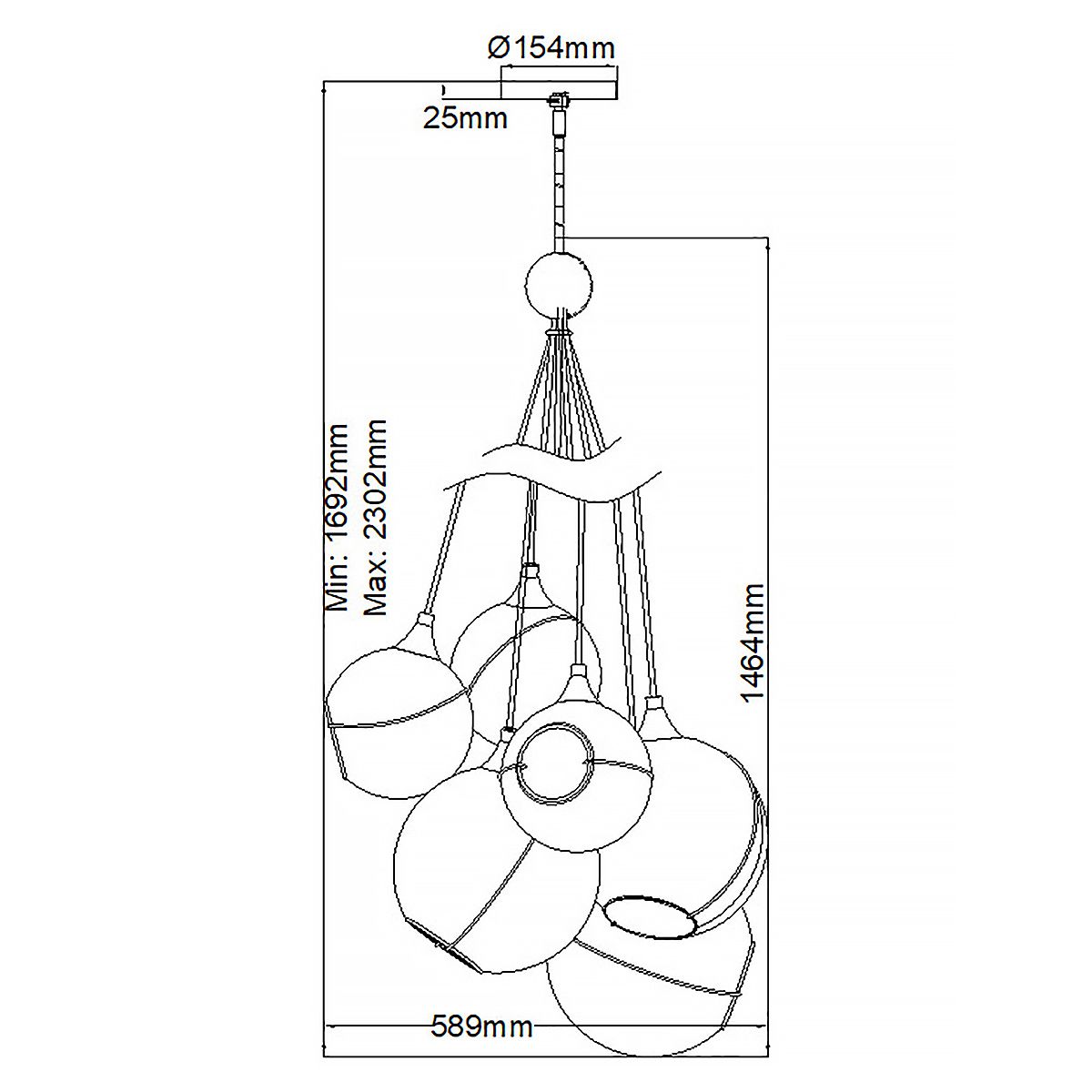 Skye 6 Light Pendant Heritage Brass or Clear - QN-SKYE-6P