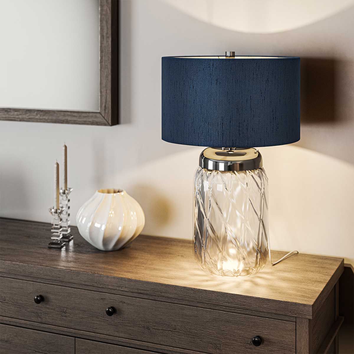 Sola 2 Light Table Lamp Polished Nickel & Breton - QN-SOLA-TL-L-BLU