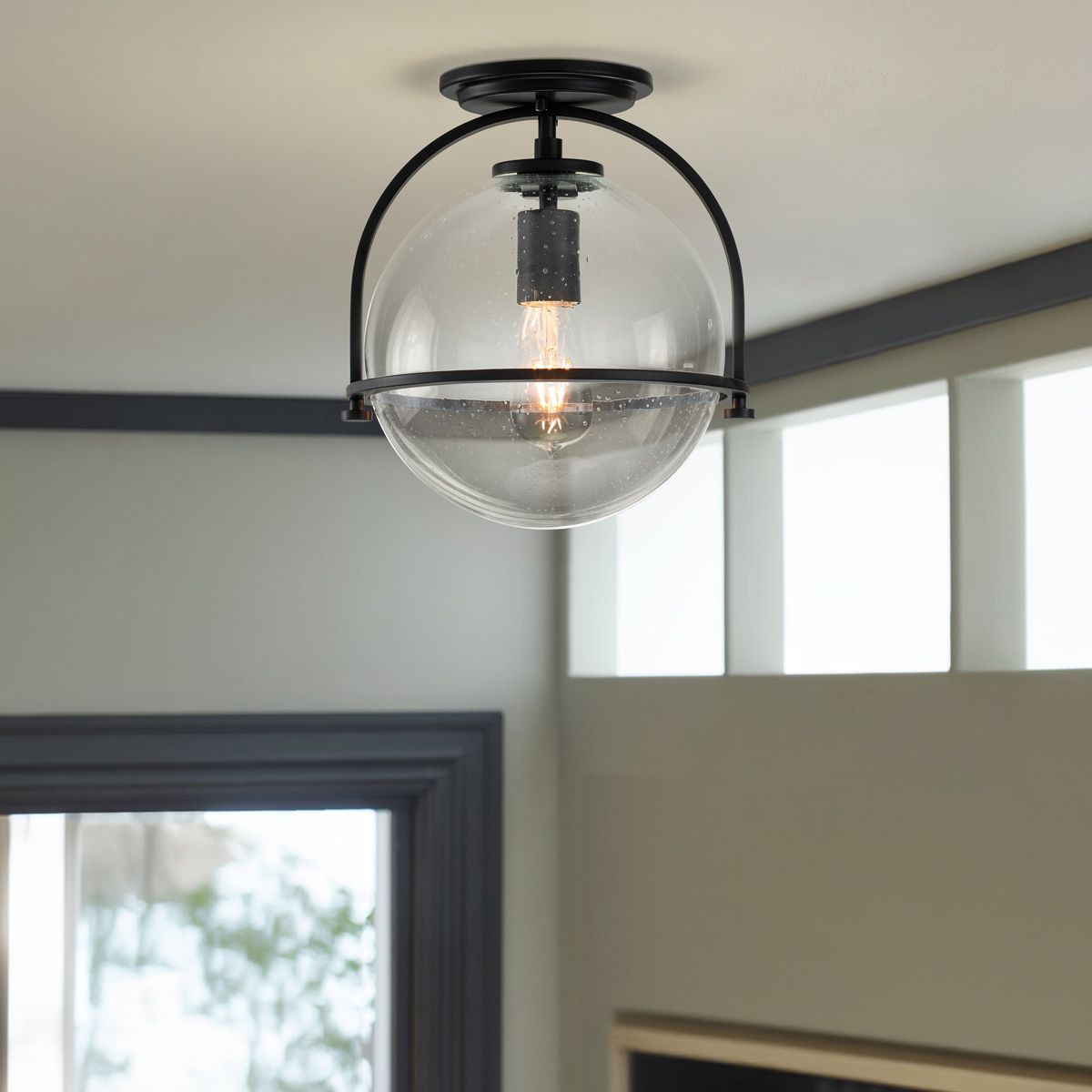 Somerset Ceiling Flush Light Black & Clear - QN-SOMERSET-F-C-BK