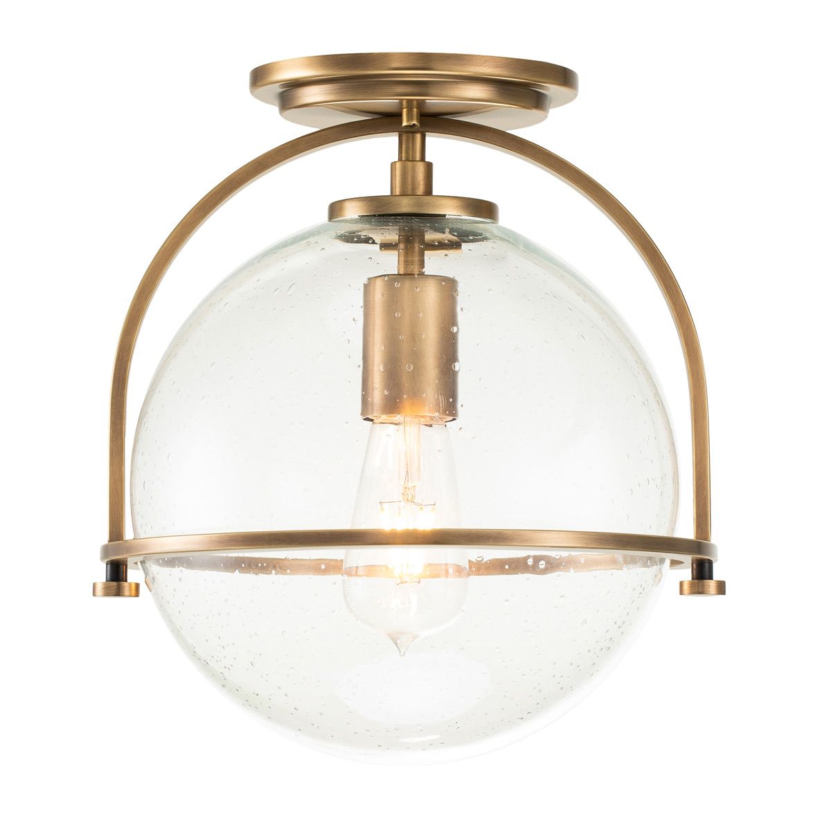 Somerset Ceiling Flush Light Heritage Brass & Clear - QN-SOMERSET-F-C-HB