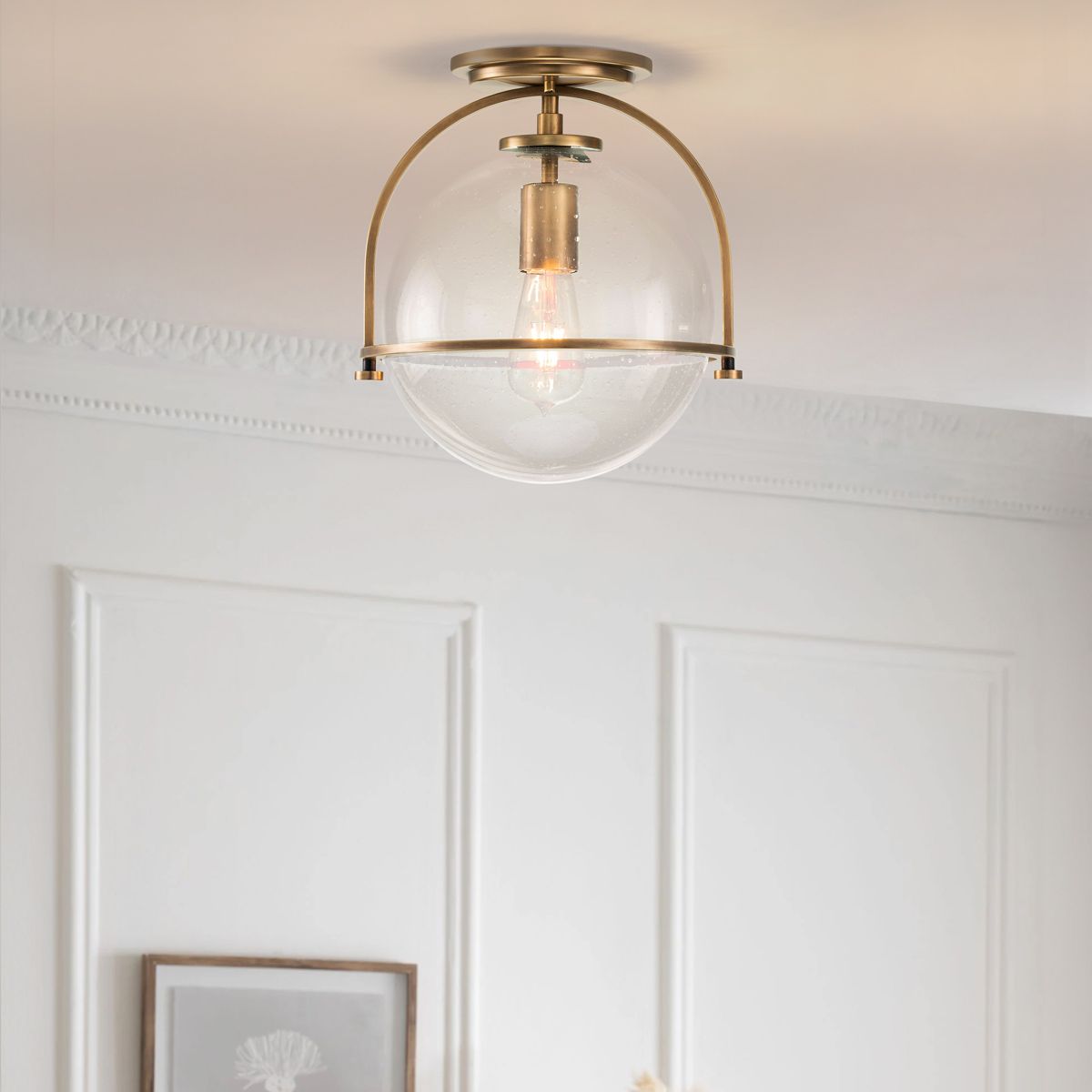 Somerset Ceiling Flush Light Heritage Brass & Clear - QN-SOMERSET-F-C-HB