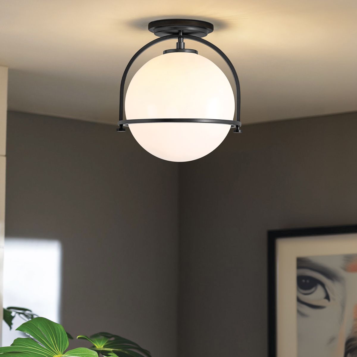 Somerset Ceiling Flush Light Black & Opal - QN-SOMERSET-F-O-BK