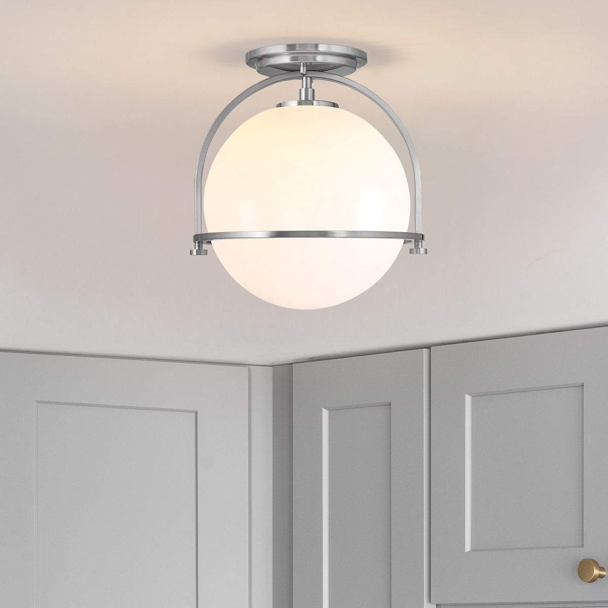 Somerset Ceiling Flush Light Brushed Nickel & Opal - QN-SOMERSET-F-O-BN