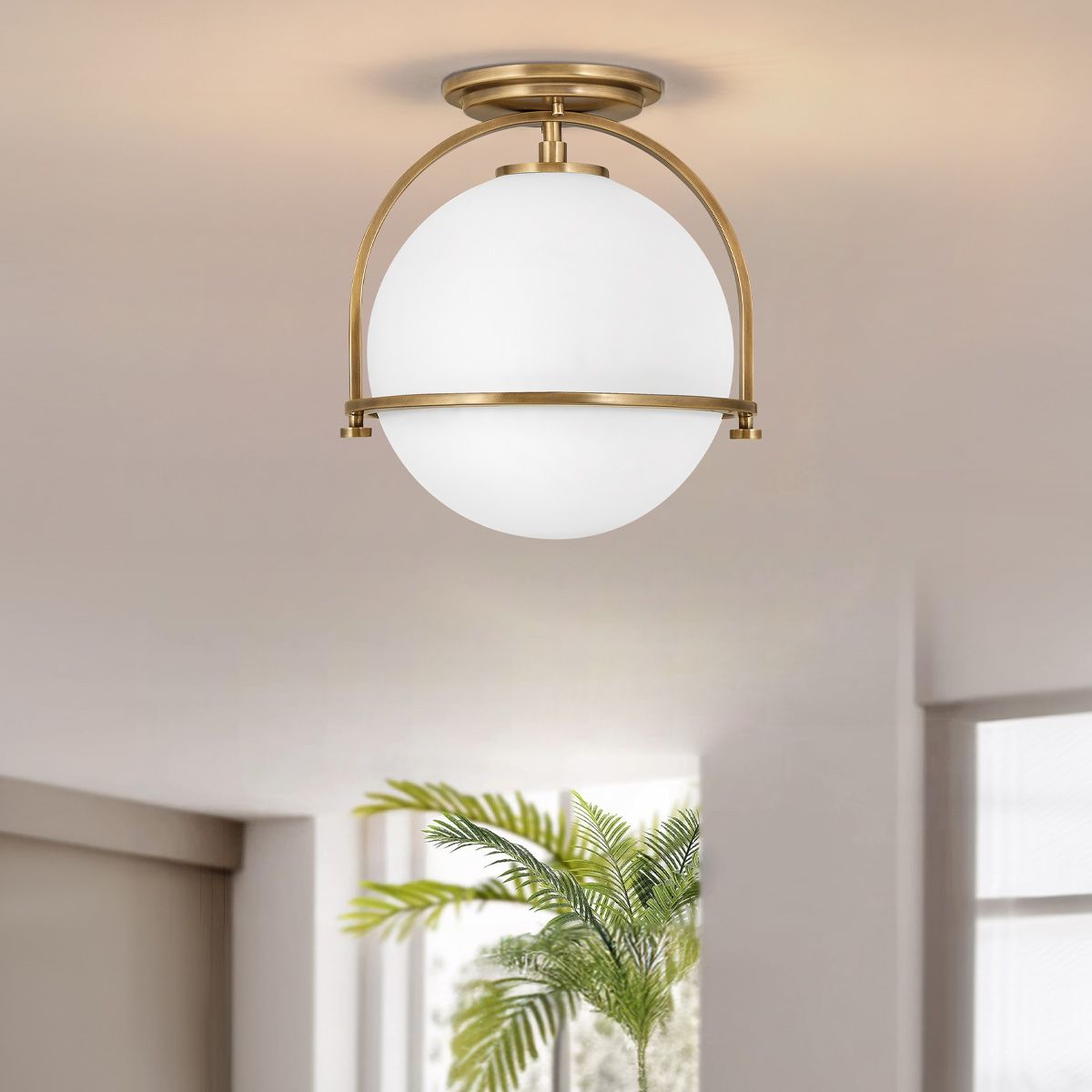 Somerset Ceiling Flush Light Heritage Brass & Opal - QN-SOMERSET-F-O-HB