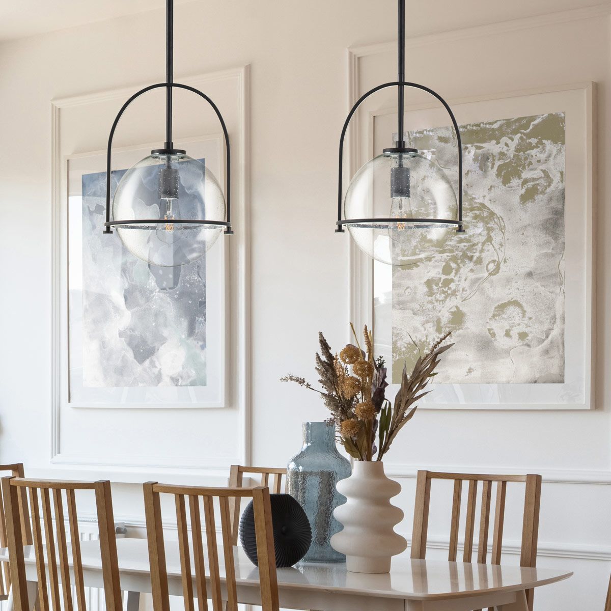 Somerset Medium Pendant Light Black & Clear - QN-SOMERSET-P-C-BK