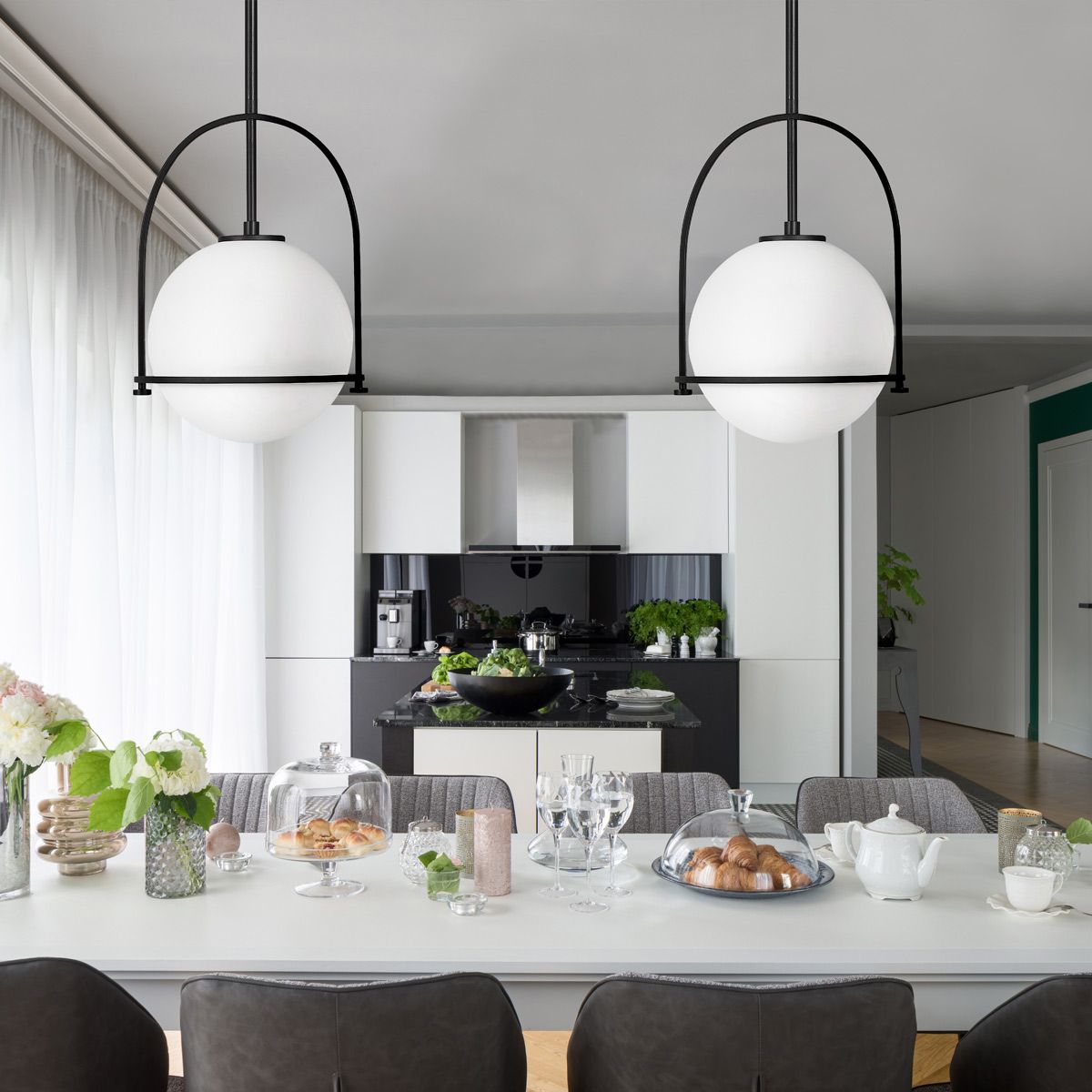 Somerset Medium Pendant Light Black & Opal - QN-SOMERSET-P-O-BK