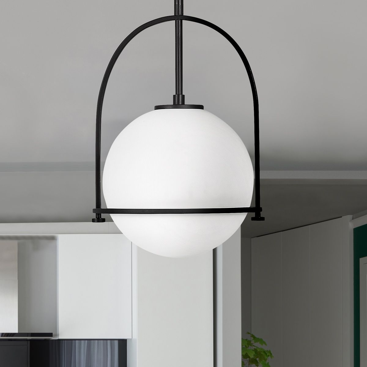 Somerset Medium Pendant Light Black & Opal - QN-SOMERSET-P-O-BK