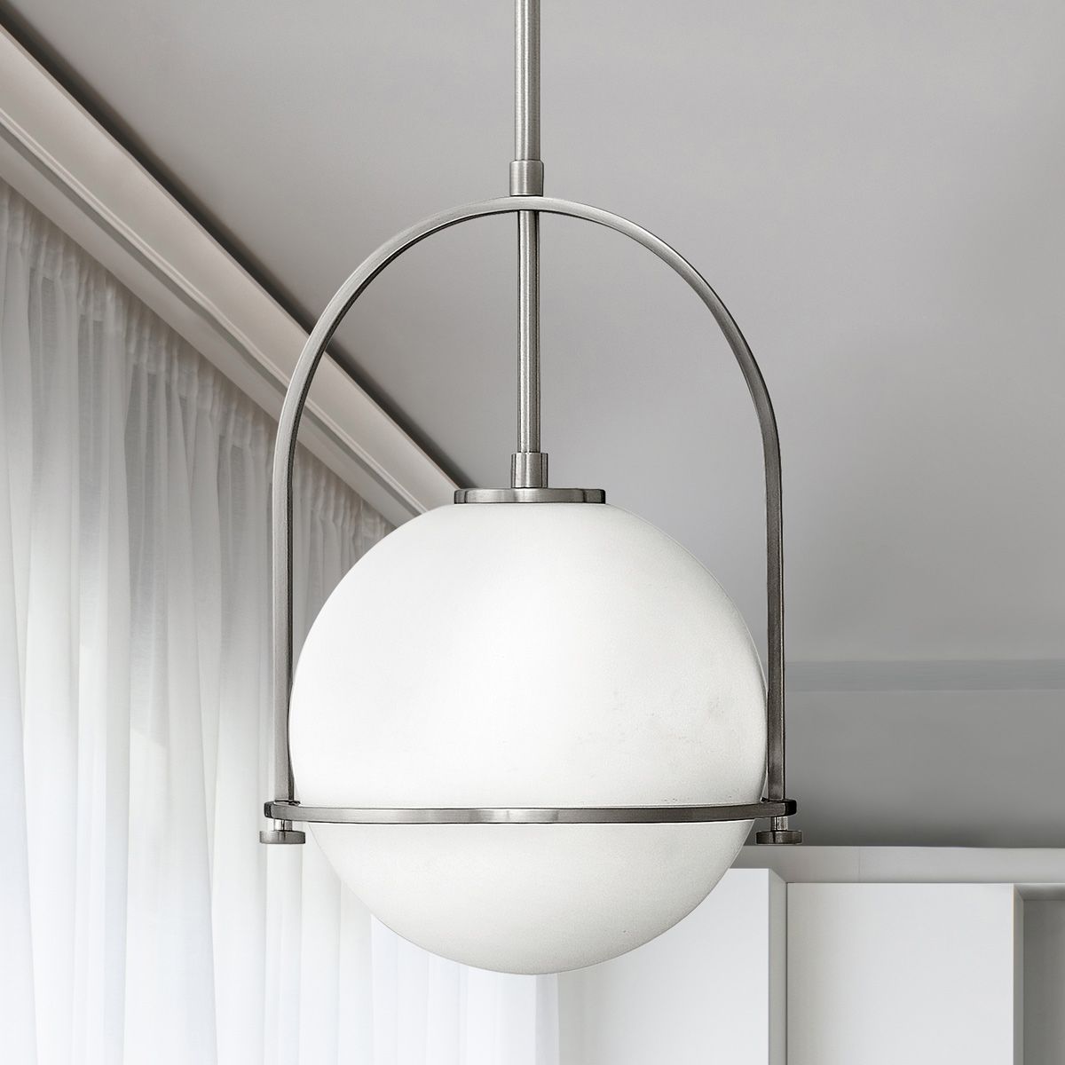 Somerset Medium Pendant Light Brushed Nickel & Opal - QN-SOMERSET-P-O-BN