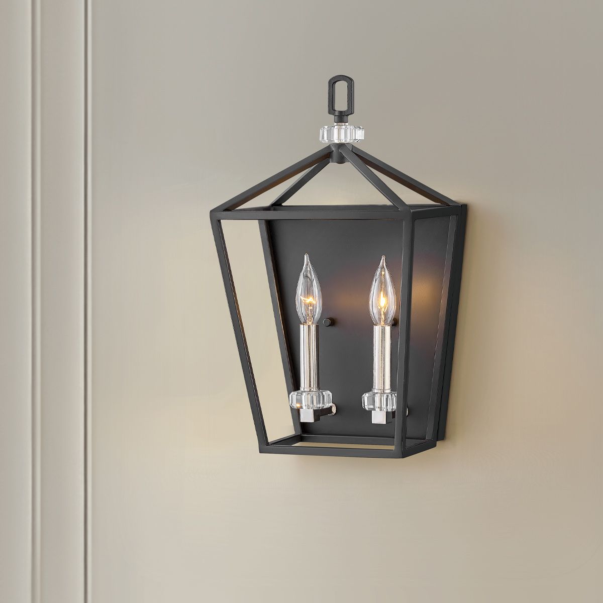 Stinson 2 Light Wall Light Black & Polished Nickel - QN-STINSON2-BK