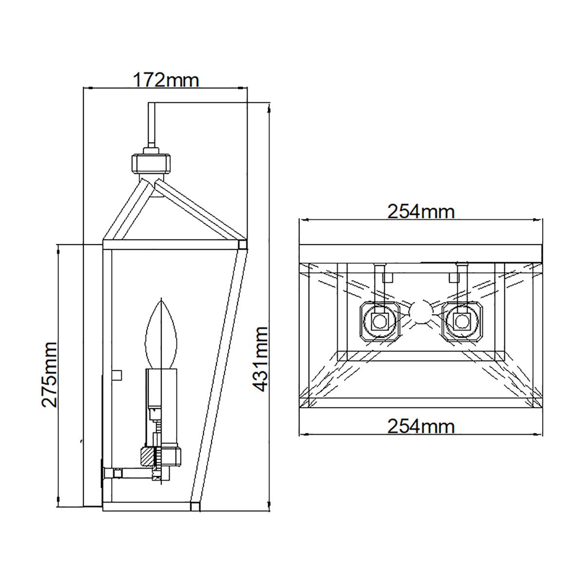 Stinson 2 Light Wall Light Black & Polished Nickel - QN-STINSON2-BK