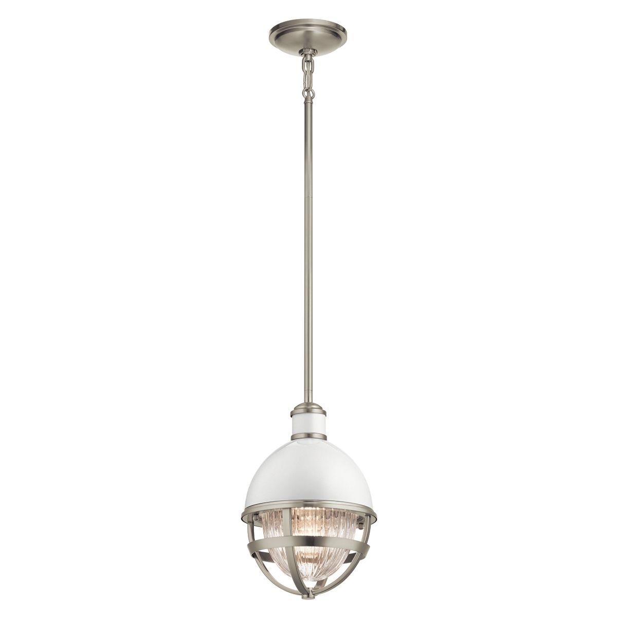 Tollis Mini Pendant Brushed Nickel & White - QN-TOLLIS-MP-BN