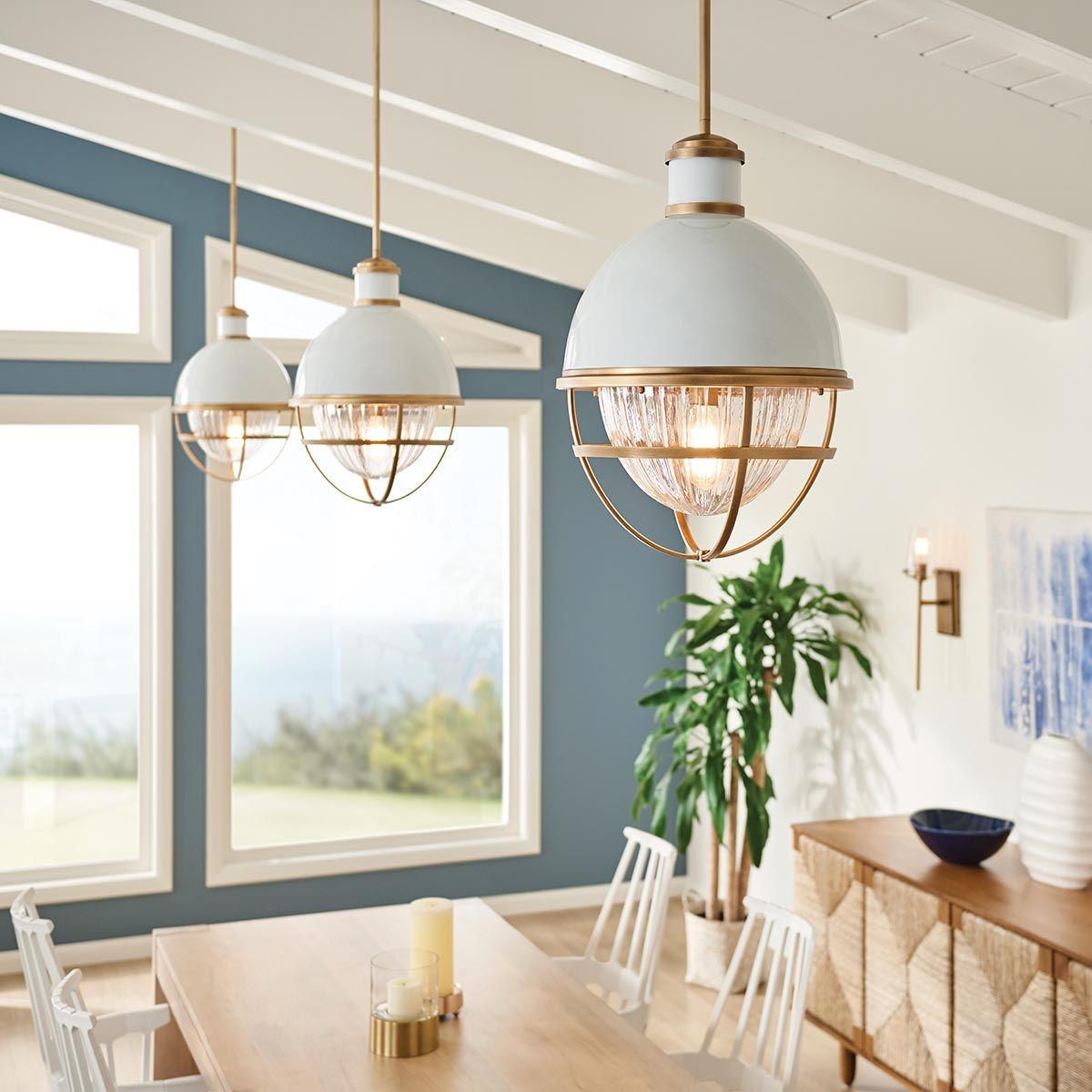 Tollis Pendant Light Natural Brass & White - QN-TOLLIS-P-NBR