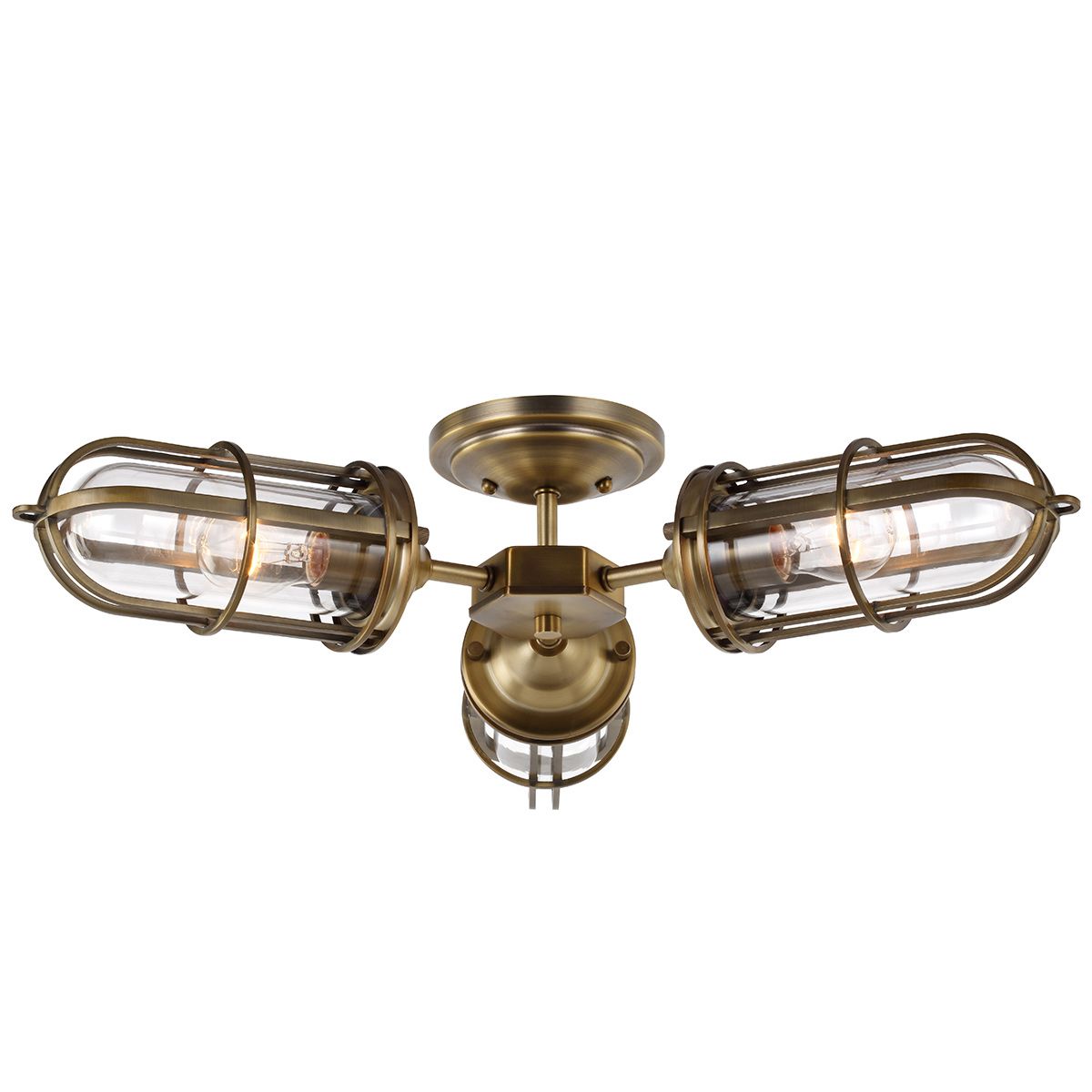 Urban Restoration 3 Light Semi Flush Mount Light Dark Antique Brass & Clear - QN-URBANREST-3SF