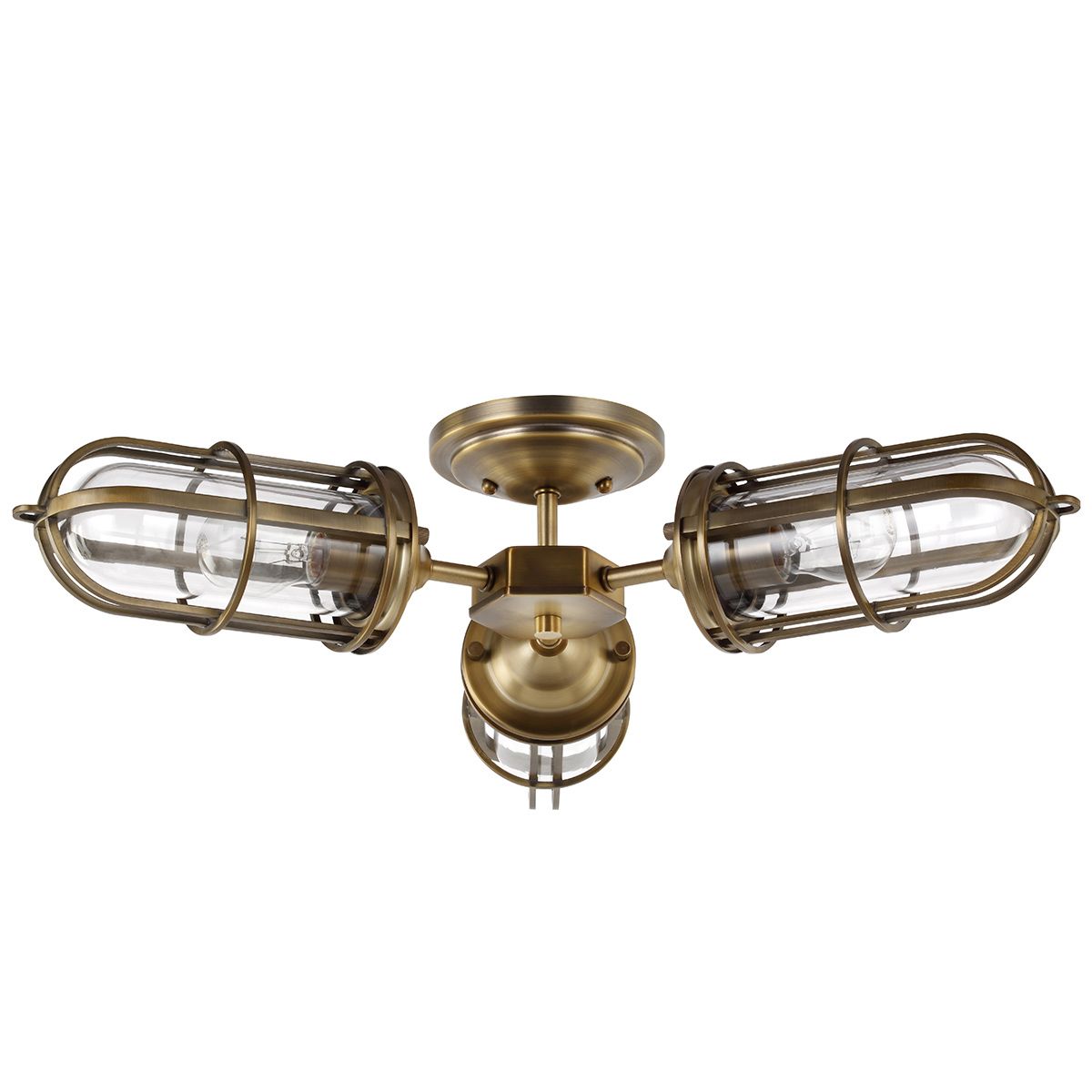 Urban Restoration 3 Light Semi Flush Mount Light Dark Antique Brass & Clear - QN-URBANREST-3SF