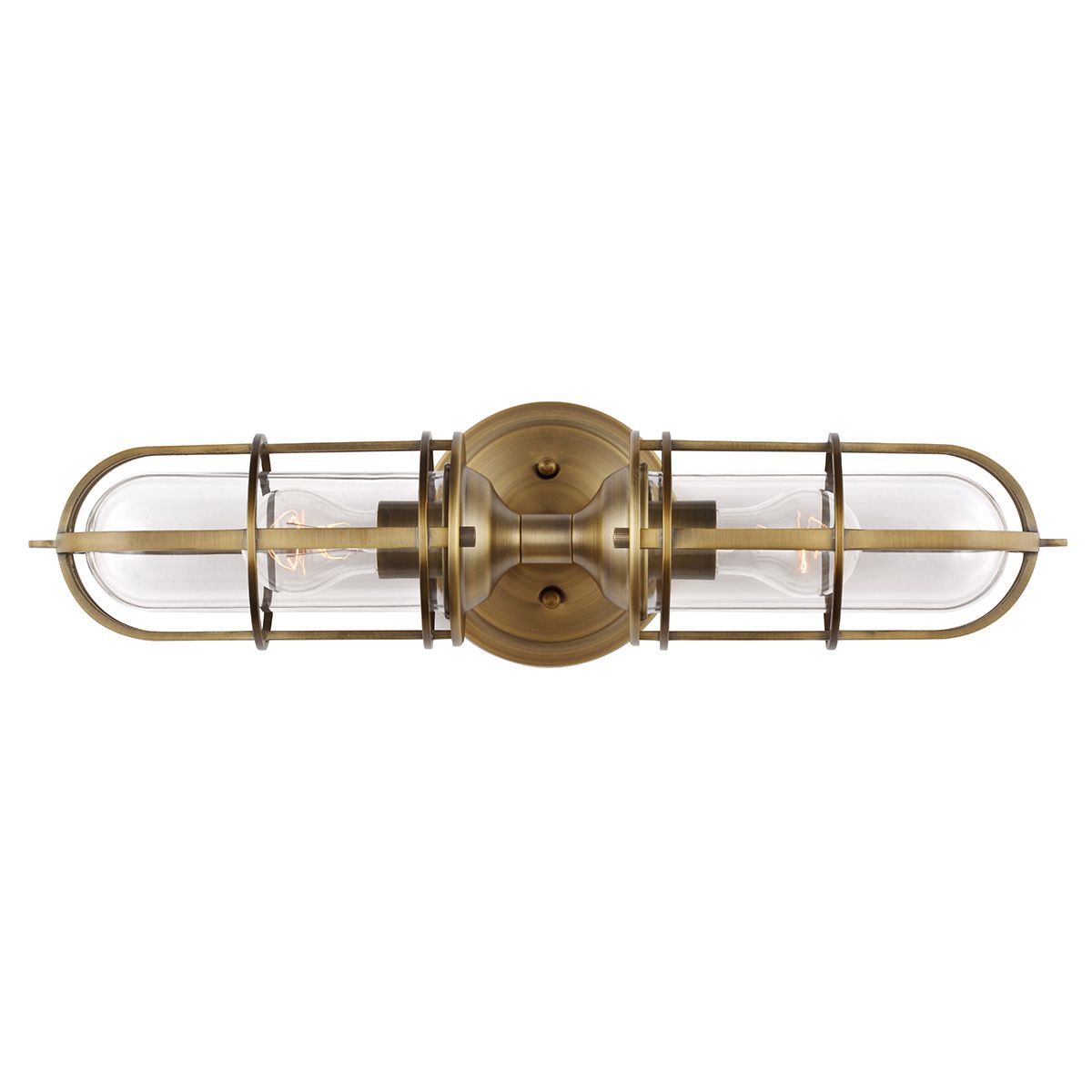 Urban Restoration 2 Light Wall Light Dark Antique Brass & Clear - QN-URBANREST2