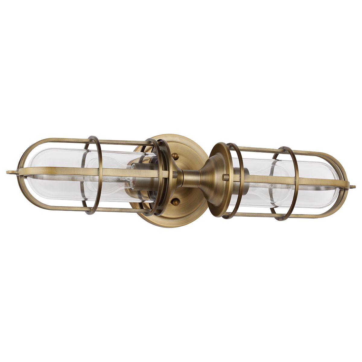 Urban Restoration 2 Light Wall Light Dark Antique Brass & Clear - QN-URBANREST2