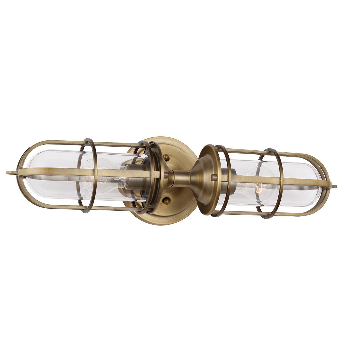 Urban Restoration 2 Light Wall Light Dark Antique Brass & Clear - QN-URBANREST2