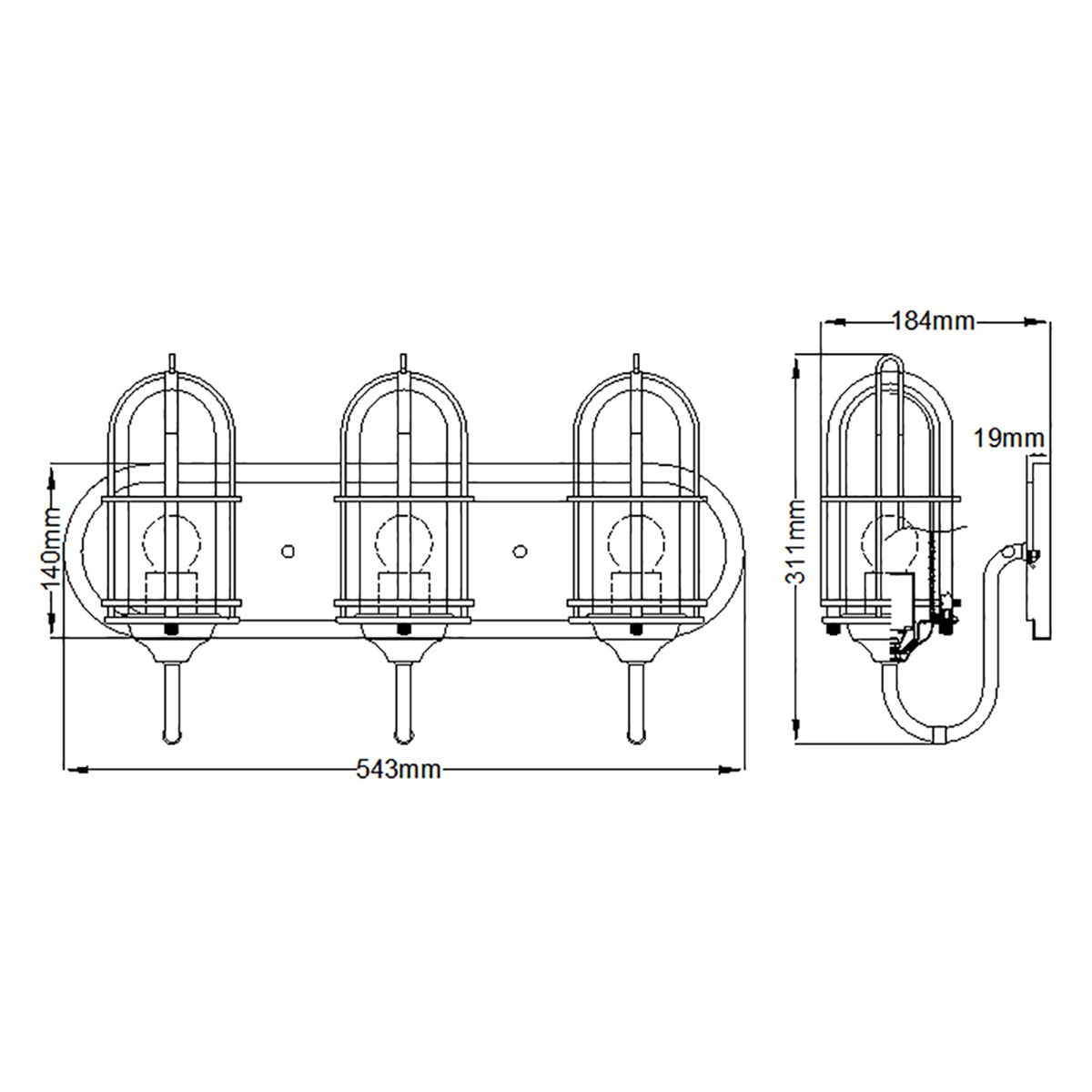 Urban Restoration 3 Light Wall Light Dark Antique Brass & Clear - QN-URBANREST3