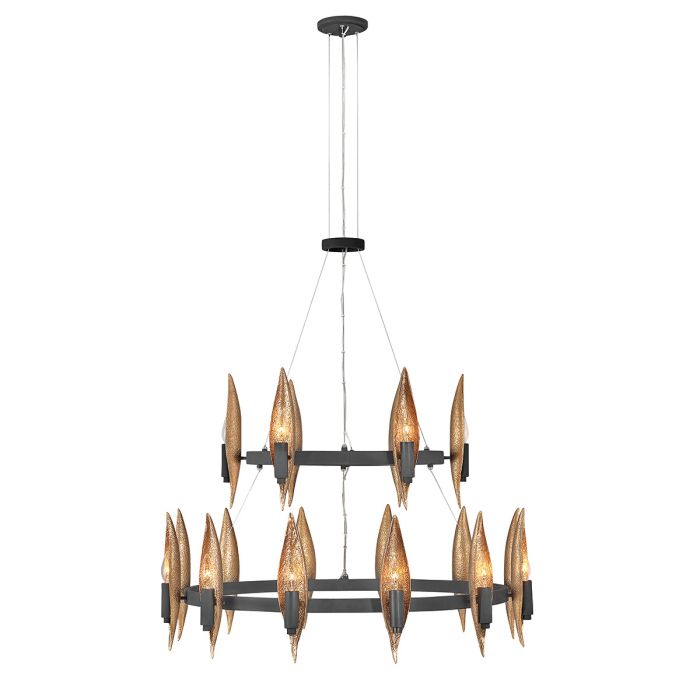 Willow 18 Light Chandelier Carbon Black with Deluxe Gold - QN-WILLOW18-CBK