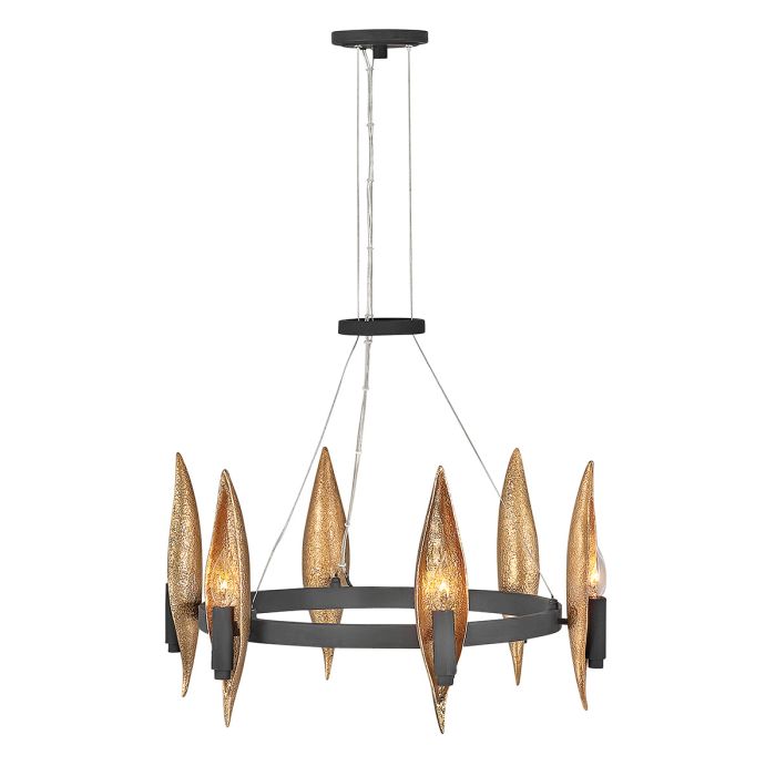 Willow 6 Light Chandelier Carbon Black with Deluxe Gold - QN-WILLOW6-CBK