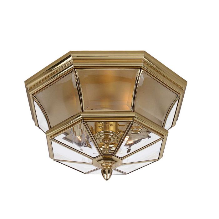 Newbury 3 Light Flush Mount Light Lacquered Polished Brass - QZ-NEWBURY-F-PB