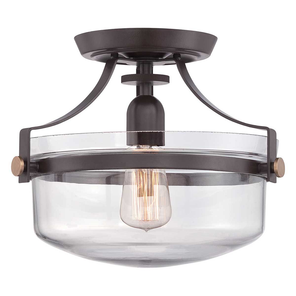 Penn Station 1 Light Semi Flush Mount Light Western Bronze - QZ-PENN-STATION-F-WT