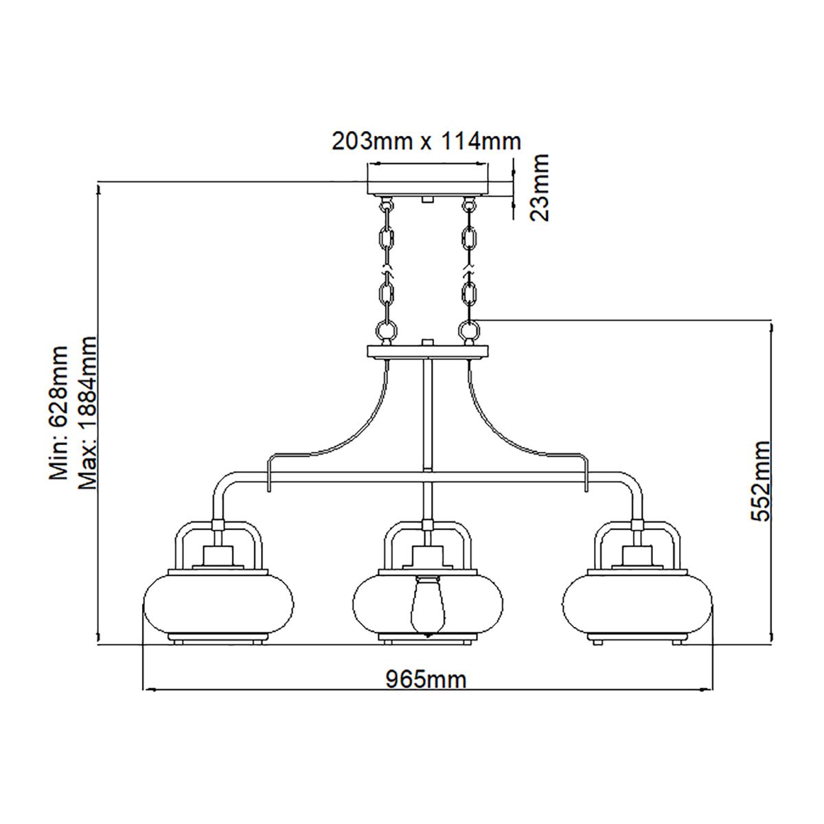 Trilogy 3 Light Pendant Brushed Nickel - QZ-TRILOGY-ISLE-BN