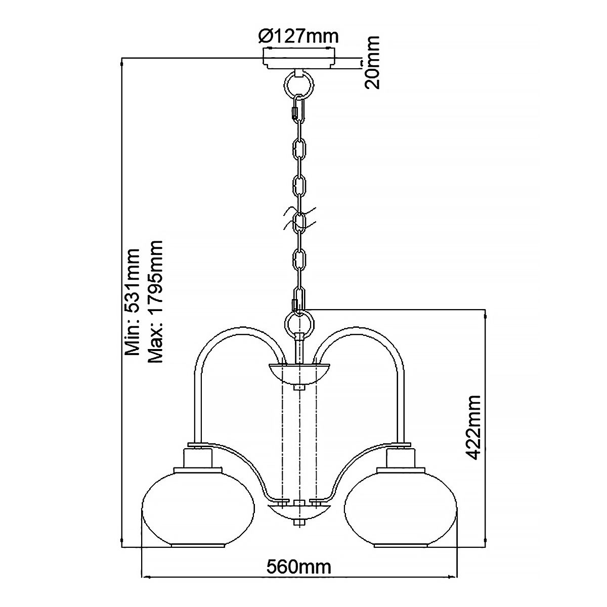 Trilogy 3 Light Pendant Brushed Nickel - QZ-TRILOGY3-BN