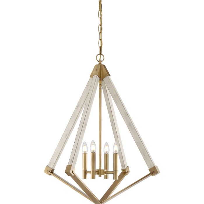 View Point 3 Light Chandelier Whitewash Wood Effect & Weathered Brass - QZ-VIEW-POINT-S