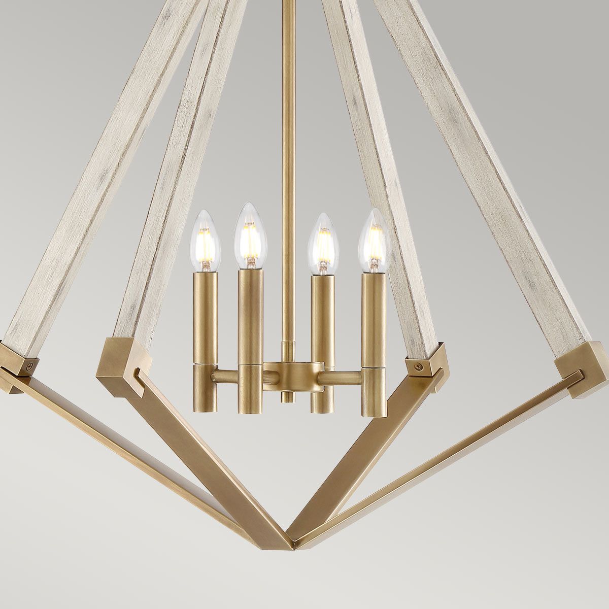 View Point 3 Light Chandelier Whitewash Wood Effect & Weathered Brass - QZ-VIEW-POINT-S