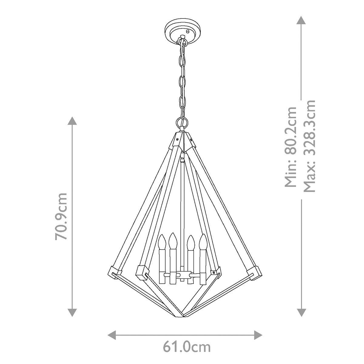 View Point 3 Light Chandelier Whitewash Wood Effect & Weathered Brass - QZ-VIEW-POINT-S