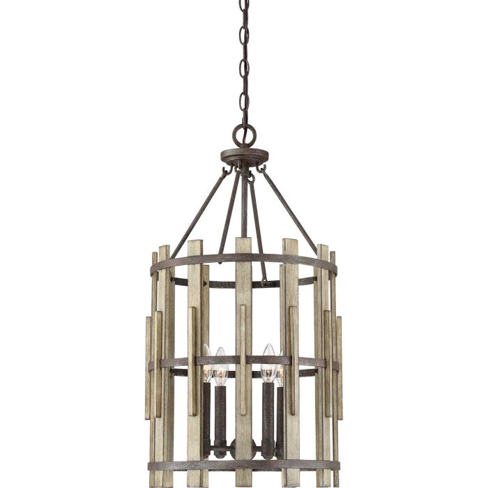 Wood Hollow 4 Light Chandelier Rustic Black - QZ-WOOD-HOLLOW-4P