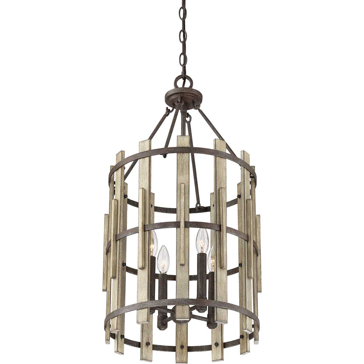 Wood Hollow 4 Light Chandelier Rustic Black - QZ-WOOD-HOLLOW-4P