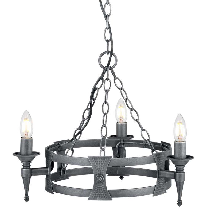 Saxon Steel 3 Light Chandelier Black & Silver Patina - SAX3-BLK-SIL