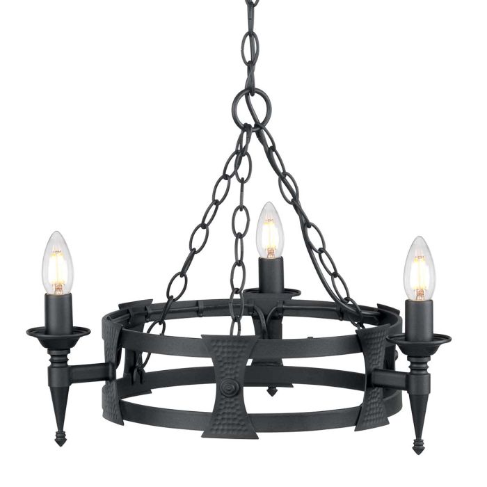 Saxon Steel 3 Light Chandelier Black - SAX3-BLK