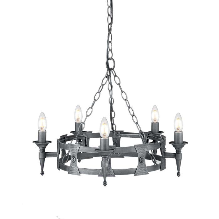 Saxon Steel 5 Light Chandelier Black & Silver Patina - SAX5-BLK-SIL