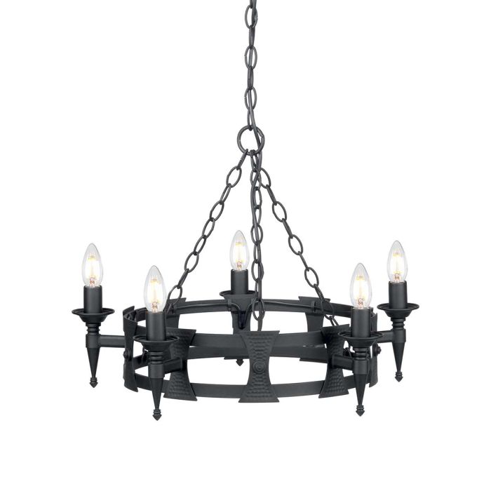 Saxon Steel 5 Light Chandelier Black - SAX5-BLK