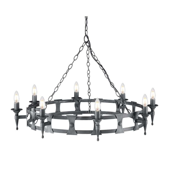 Saxon Steel 8 Light Chandelier Black & Silver Patina - SAX8-BLK-SIL