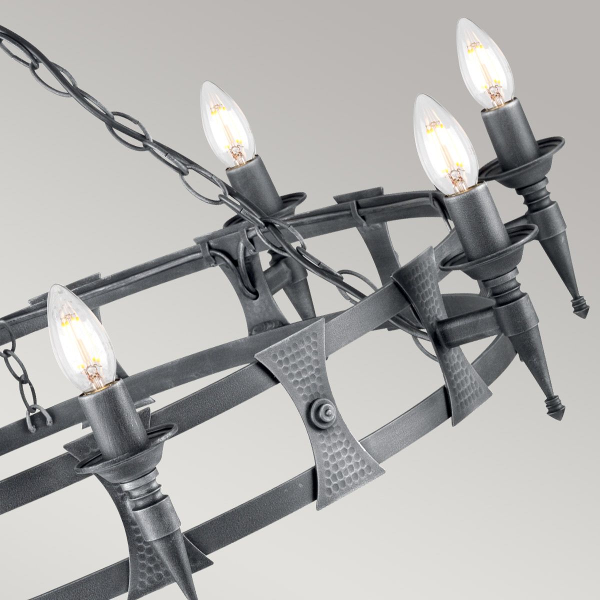 Saxon Steel 8 Light Chandelier Black & Silver Patina - SAX8-BLK-SIL