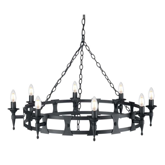 Saxon Steel 8 Light Chandelier Black - SAX8-BLK