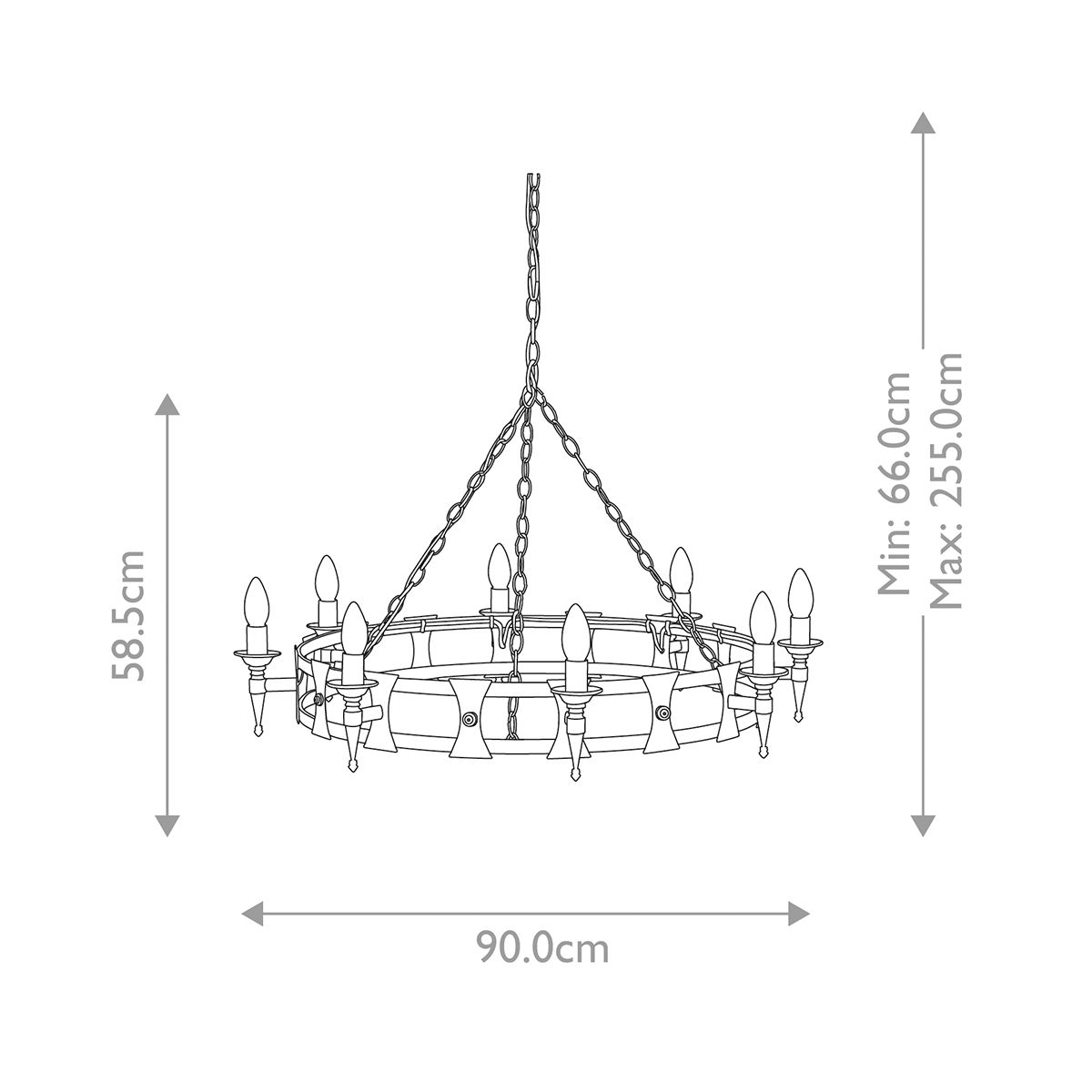 Saxon Steel 8 Light Chandelier Black - SAX8-BLK