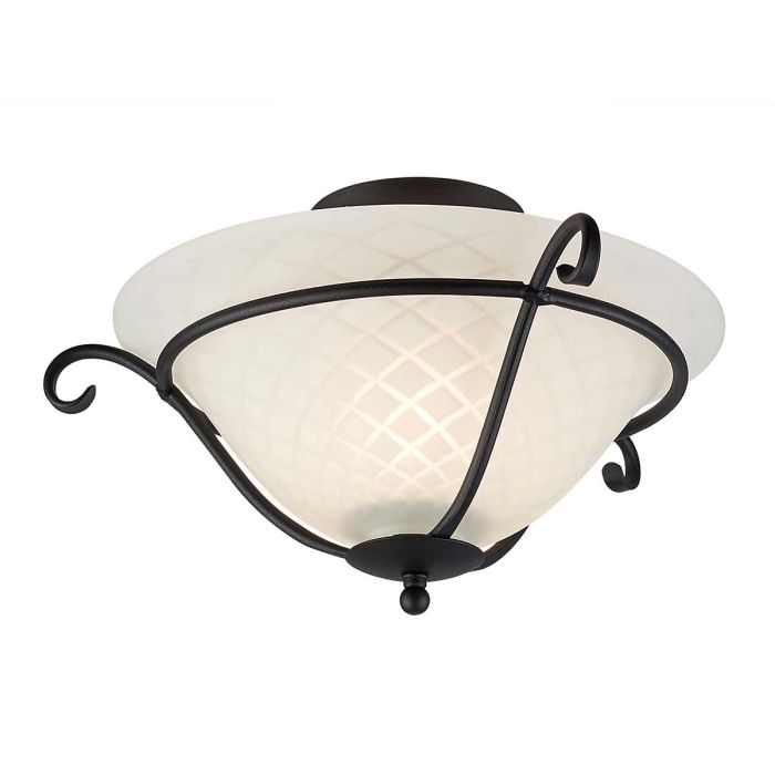 Torchiere Flush Mount LIght Black & Opal Etched - TCH-F-BLACK