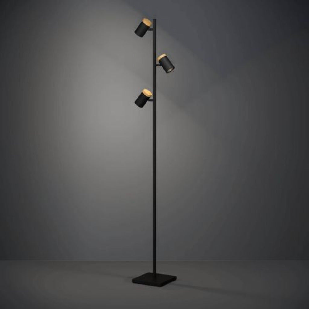 Cartagena Floor Lamp 3 Lights Black Steel Brown Wood 4000K - 390071N