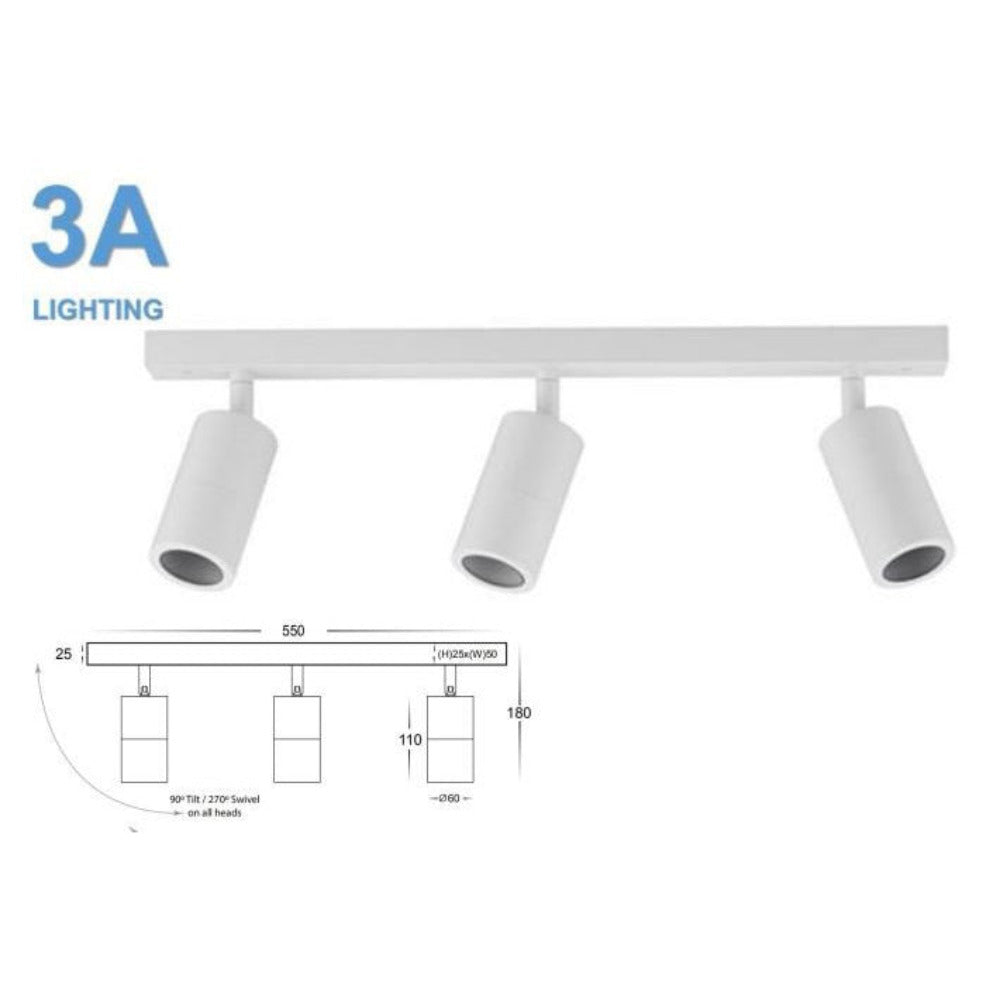 Outdoor Ceiling 3 Spotlights Adjustable L550mm White Aluminium - 2143W