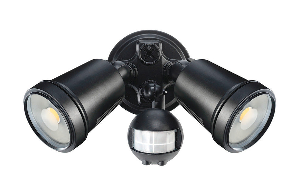 Hunter-III 2 Light LED Floodlight With Sensor Black - 19245/06