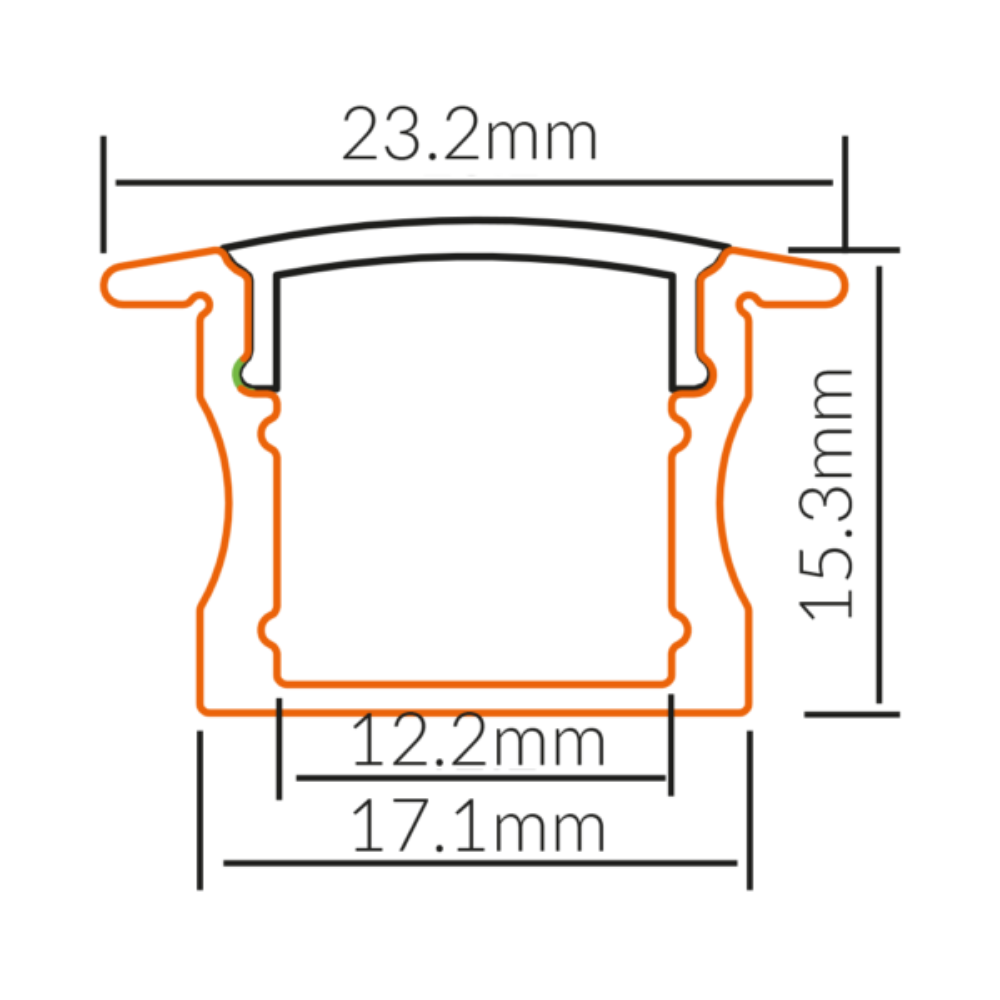 Strip Light Profile L1000mm H15.3mm Opal Matte Aluminum - VB-ALP003-R-1M